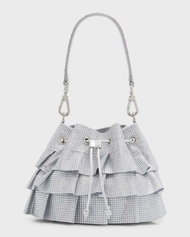 Ruffle Crystal Pouch Top-Handle Bag